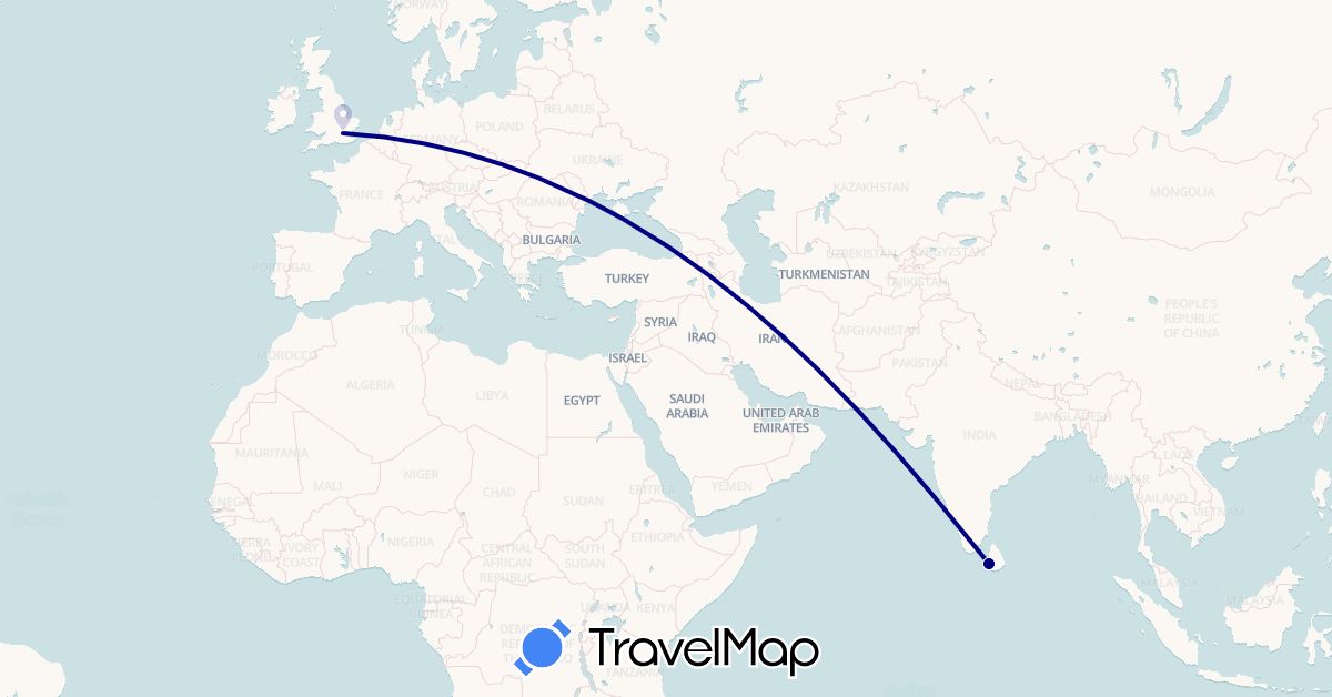 TravelMap itinerary: driving in United Kingdom, Sri Lanka (Asia, Europe)